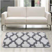 Living and Home 60cm W x 120cm L Soft Fluffy Geometric Pattern Rectangular Non-Slip Area Rug in White | Size: 60cm x 120cm