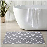 Living and Home PU Leather Waterproof Anti-Slip Wipe Clean No-Rinse Kitchen Mat Bathroom Entrance Geometric Pattern Printed Floor Mat in Grey | Size: 45cm x 75cm