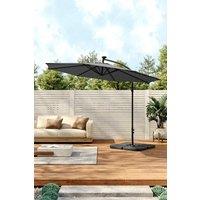 Living and Home Outdoor 32 LED Lighted Patio Umbrella with Crank Lift System, 2 Bases Set in Dark Grey