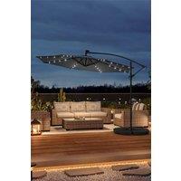 Living and Home Outdoor 32 LED Lighted Patio Umbrella with Crank Lift System, Cross Base & Fillable Base in Dark Grey