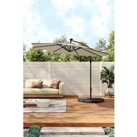 Living and Home Outdoor 32 LED Lighted Patio Umbrella with Crank Lift System, Cross Base & Fillable Base in Beige