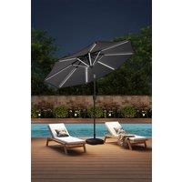 Living and Home Large Solar Powered LED Patio Umbrella for Outdoor Garden Patio with Base in Dark Grey