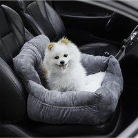 Living and Home 55x50cm Cozy Dog Car Seat Bed with Storage Pocket and Adjustable Strap in Dark Grey