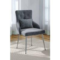 Living and Home Velvet Tufted Upholstered Dining Chair with Cushion in Grey
