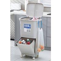 Living and Home 45L 3-Compartment Rubbish Bin Dustbin 2-Layer Recycling Trash Can with Wheels in White