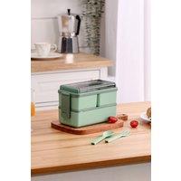 Living and Home 2-Layer 1400ML Bento Lunch Box 3-Compartment Food Container with Spoon & Fork Green