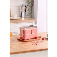 Living and Home 2-Layer & 4-Compartment 1400ML Bento Lunch Box Stackable Food Container with Cutlery Pink