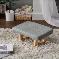 Living and Home Linen Upholstered Footstool with Wooden Legs in Grey