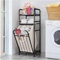Living and Home 3-Tier Metal Tilt Out Laundry Hamper Bakset Bathroom Shelf with 2-tier Storage Organizer Rack in Black