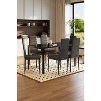 Living and Home 7pcs of 6 Modern Faux Leather Dining Chairs and 1.4M Tempered Glass Table in Black