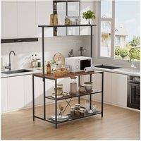 Living and Home 4-tier Industrial Kitchen Island Dining Island Table with 5 Shelves in Black