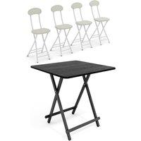 Living and Home 5pcs Folding Table and 4 Chairs Set Indoor Outdoor Bistro Kitchen Dining Set Furniture in Black