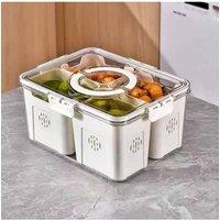 Living and Home 4-Compartment Detachable Fridge Storage Container with Lid , Handles 4 Removable Inner Boxes in White