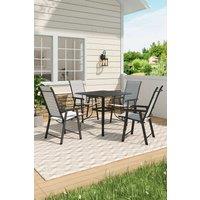 Living and Home Garden Metal Slatted Coffee Table with 4 Foldable Chairs in Black | Size: Medium