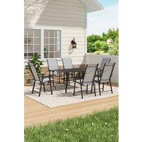 Living and Home Metal Slatted Outdoor Garden Coffee Table with 6 Foldable Chairs in Black