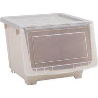 Living and Home Beige Stackable Plastic Storage Box with Lid and Wheels