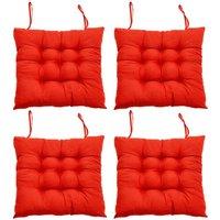 Living and Home 4Pcs Red Soft Seat Pads with Ties for Dining Chairs Desk Chair