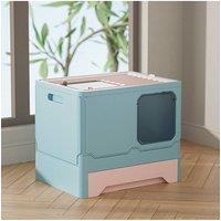 Living and Home Large Plastic Cat Litter Box Cat Potty Pan Drawer Anti-Splashing Cat Litter Tray in Blue
