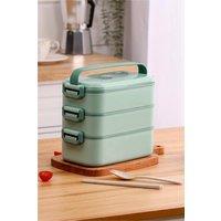 Living and Home 3-Layer Stackable 2700ML Bento Lunch Box with Handle & Cutlery in Light Green