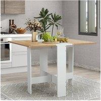 Living and Home Modern Drop Leaf White and Natural Foldable Kitchen Dining Table for Small Spaces