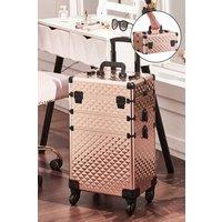 Living and Home 3 in 1 Portable Rolling Makeup Train Case Professional Large Storage Cosmetic Trolley in Rose Gold