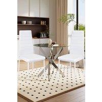 Living and Home 3-Piece Dining Table Set of Upholstered Dining Chairs and Tempered Glass Round Table