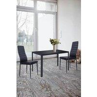 Living and Home 3-Piece Dining Table Set of High Back Dining Chairs and 140cm Tempered Glass Table in Black