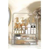 Living and Home Portable Dustproof Cosmetic Desktop Makeup Organizer with Handle in White