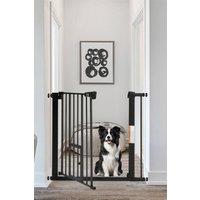 Living and Home Pressure-Fixed Stair Gate Safety Gate with Pet Door in Black