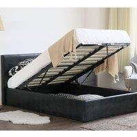 Modernique Ottoman Double Storage Bed Faux Leather with Gas Lift Up Base in Black | Size: Super King