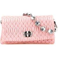 Miu Miu Women Preloved Elegant Quilted Leather Clutch with Jewel Embellishments for in Pink