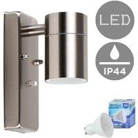 ValueLights Barrow GU10 Dusk Till Dawn Down Light IP44 Wall Light With Cool White Bulb in Silver