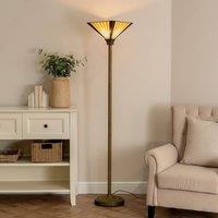 ValueLights Tiffany Traditional Stained Glass Antique Brass Uplighter Floor Lamp in Amber