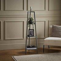 ValueLights Hiru 3 Tier Wooden Tripod Shelf Corner Floor Lamp Base in Grey