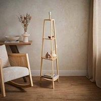 ValueLights Hiru 3 Tier Wooden Tripod Shelf Corner Floor Lamp Base in Natural