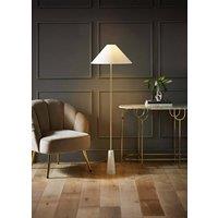 ValueLights Margot White Marble Base Floor Lamp With Tapered Linen Lampshade