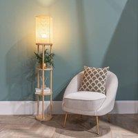 ValueLights Elsa Natural Wooden 3 Tier Floor Lamp With Bamboo Shade