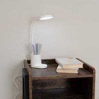 ValueLights Marco Rechargable Adjustable Flexi Dimmable Desk Lamp with Pen Holder in White
