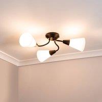 ValueLights Kristina 3 Way Curved Metal Flush Ceiling Light with Frosted White Shades in Black