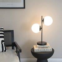 ValueLights Jas Opal White Frosted Glass Globe Shades 2 Way Table Lamp in Black