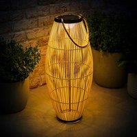 ValueLights Natural Bamboo Solar Powered Outdoor Floor Lamp with Drum Shade