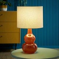 ValueLights Maguire Natural Linen Shade Burnt Orange Glass Table Lamp