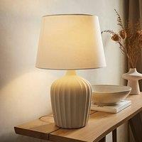 ValueLights Serena Natural Tapered Linen Lamp Shade Ribbed Ceramic Stonewear Table Lamp in Beige