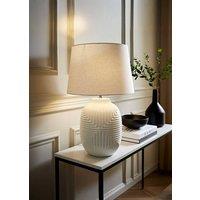 ValueLights Harrison Tapered Shade White Geometic Ribbed Pattern Gloss Table Lamp | Size: Large