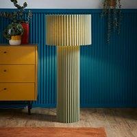 ValueLights Lenny Drum Lamp Shade Colour Drench Ribbed Full Fabric Midi Floor Lamp in Pale Green