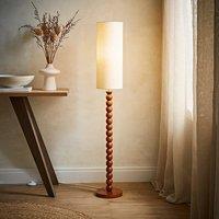 ValueLights Wyatt Natural Linen Tall Lamp Shade Walnut Wood Bobbin Floor Lamp