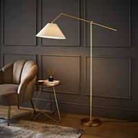 ValueLights Layla Adjustable Angled Floor Lamp with Tapered Linen Lamp Shade in Gold