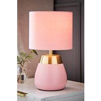 ValueLights Hurst Bulbous Touch Table Lamp with matching Drum Lamp Shade in Pale Pink
