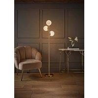 ValueLights Jas Gold Floor Lamp with 3 Way White Confetti Glass Globe Shades