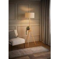 ValueLights Desmond Side Table Tripod Floor Lamp with Natural Linen Lamp Shade